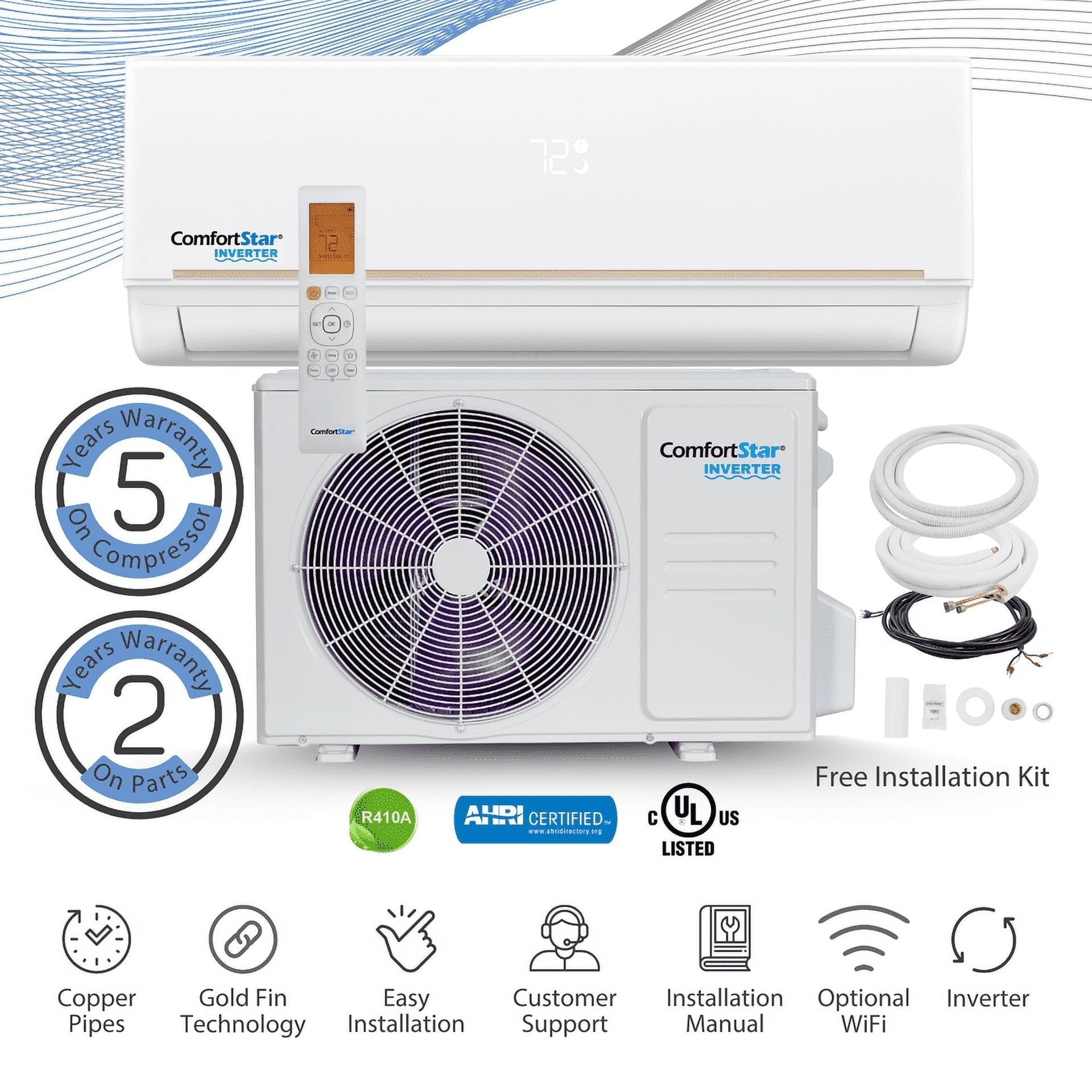 12.000 BTU 21 SEER2 Ductless Mini-Split Inverter+ Air Conditioner Only Cold System Full Set 110V.